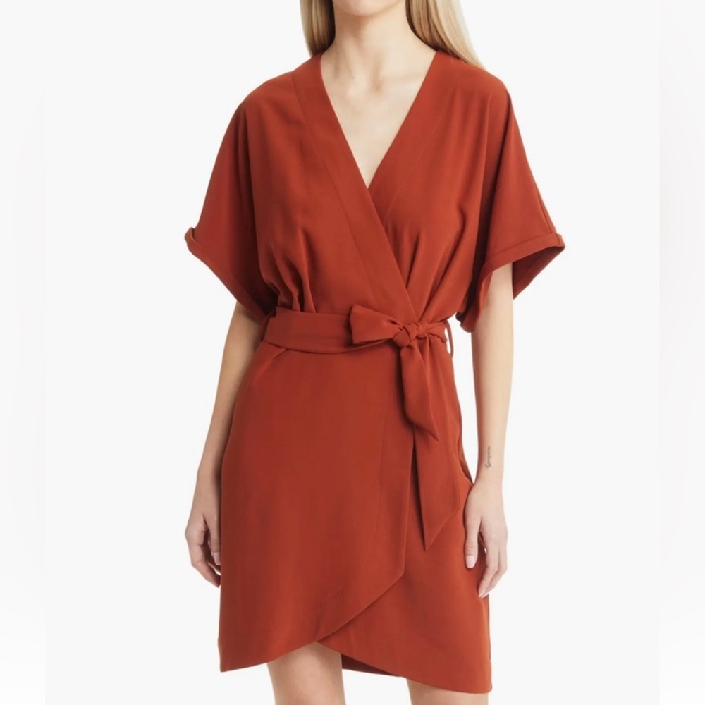 Rust Red Kimono Style Wrap Dress